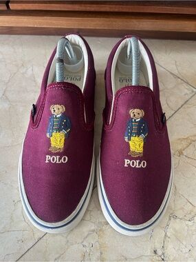 Polo Ralph Lauren Keaton Polo Bear Slip-On Sneakers Burgundy Size 8